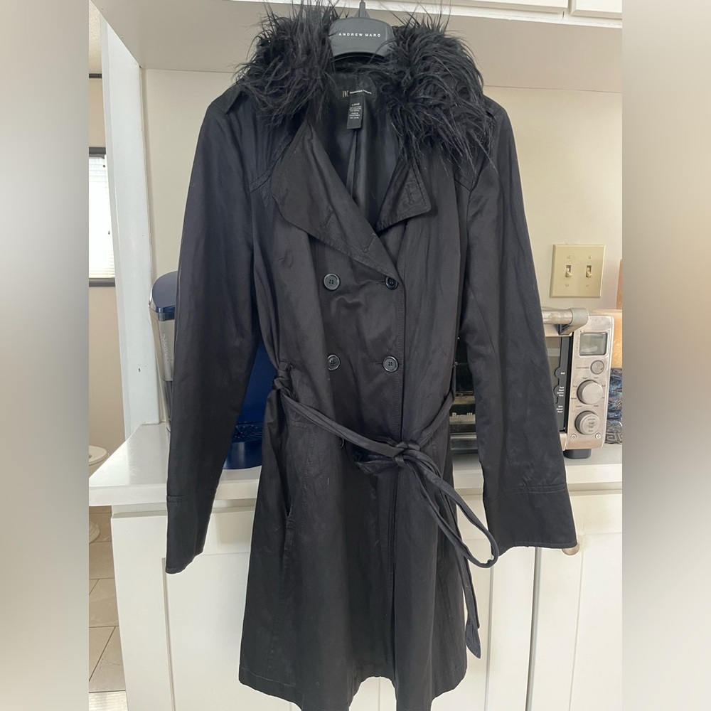 INC International Concepts Black Trench Coat